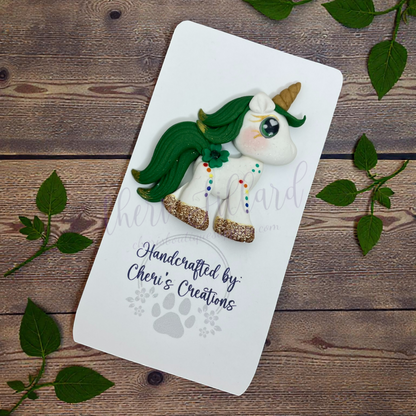 Lucky Unicorn Bow Center – Handmade Polymer Clay Embellishment