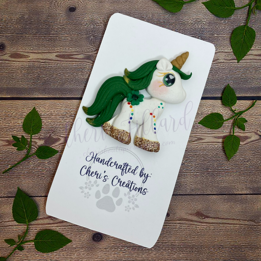 Lucky Unicorn Bow Center – Handmade Polymer Clay Embellishment