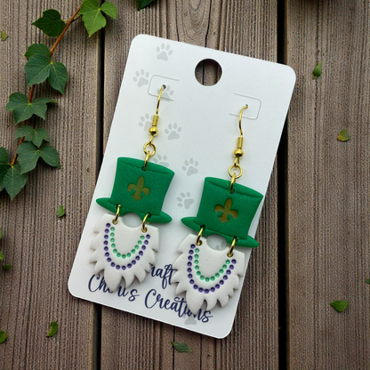 Mardi Gras Gnome Dangle Earrings – Handmade Polymer Clay Earrings