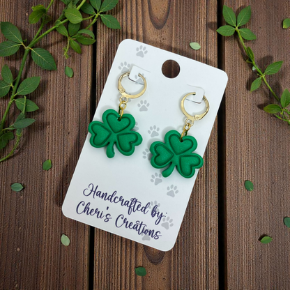Mini Heart Clover Dangle Earrings – Handmade Polymer Clay Earrings