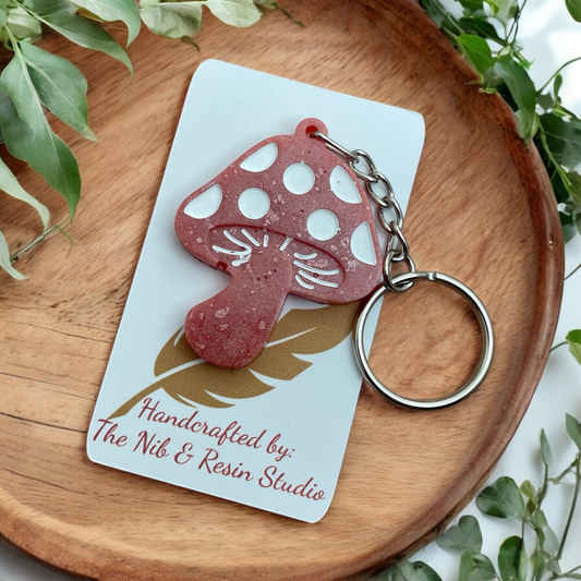Mini Mushroom Keychain – Apricot Mica Resin Mushroom Keychain