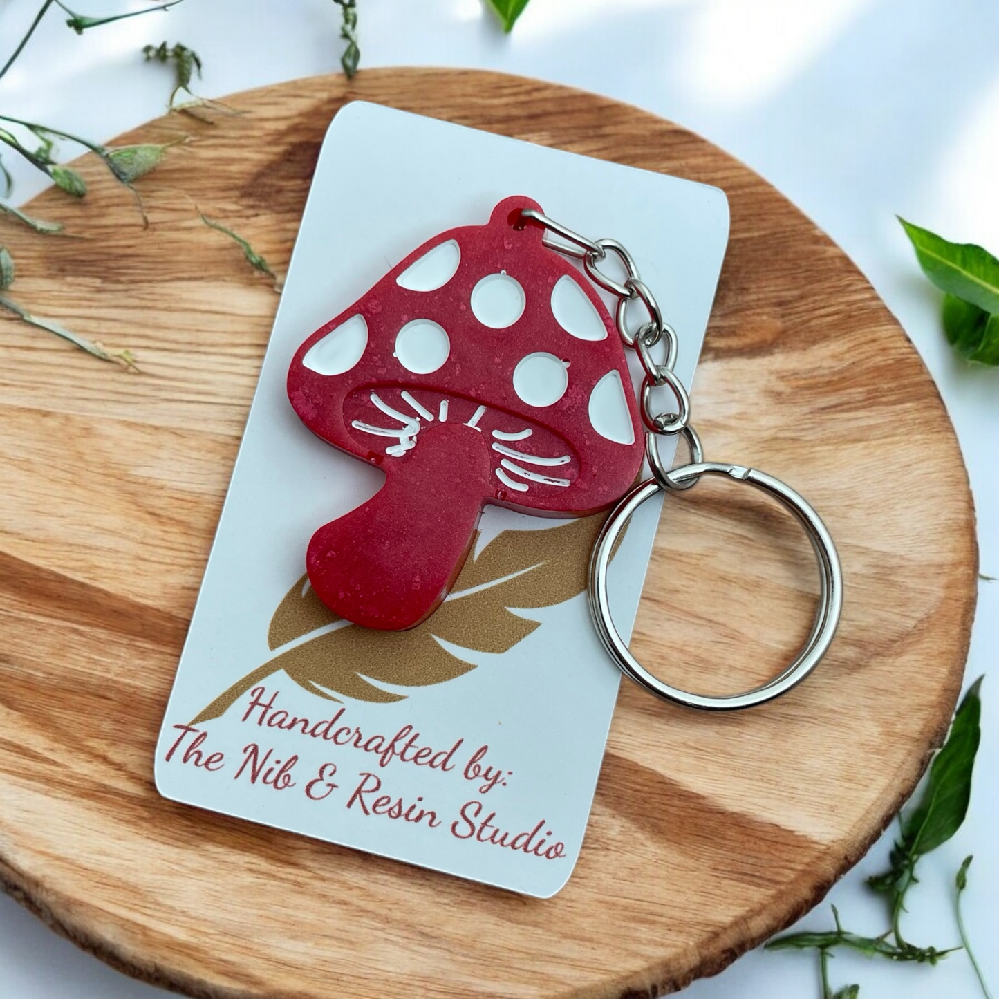 Mini Mushroom Keychain – Bright Red Mica Resin Mushroom Keychain