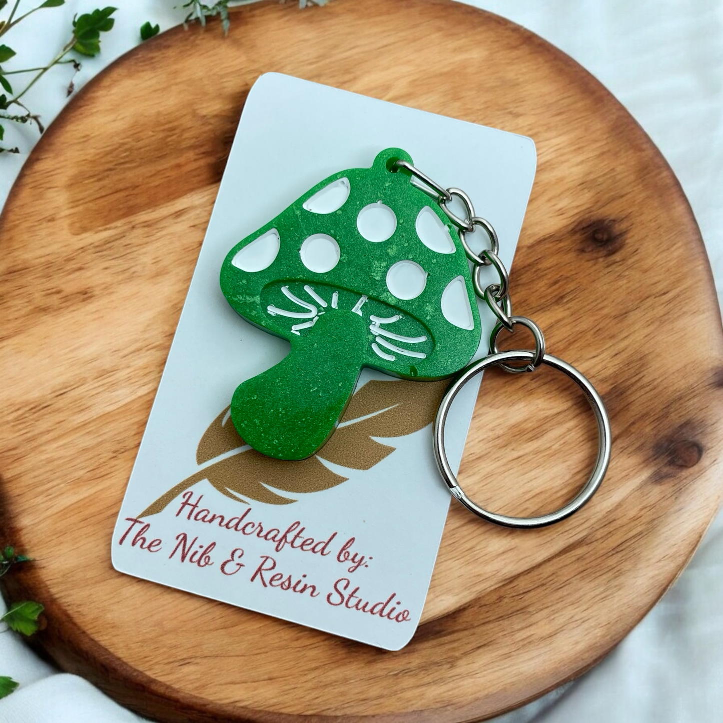 Mini Mushroom Keychain – Grass Green Mica Resin Mushroom Keychain