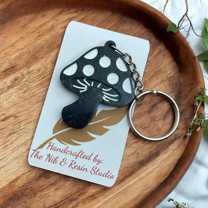 Mini Mushroom Keychain – Luster Black Mica Resin Mushroom Keychain