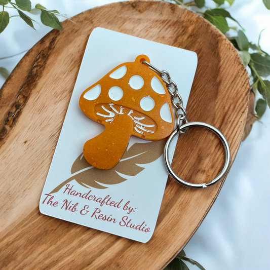 Mini Mushroom Keychain – Orange Mica Resin Mushroom Keychain
