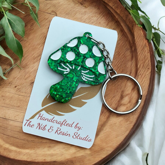 Mini Mushroom Keychain – Palace of Oz Green Glitter Resin Mushroom Keychain