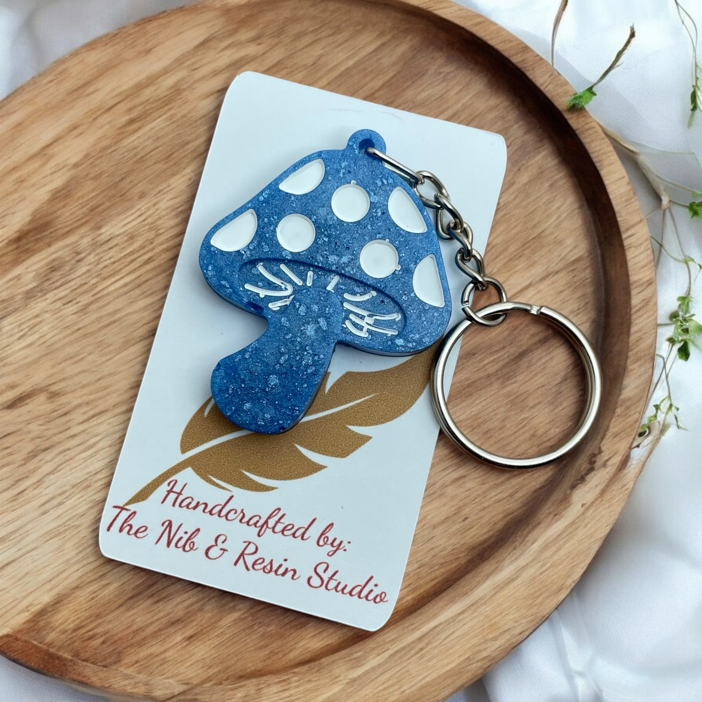 Mini Mushroom Keychain – Pure Blue Mica Resin Mushroom Keychain