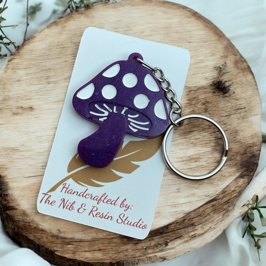 Mini Mushroom Keychain – Purple Rose Mica Resin Mushroom Keychain