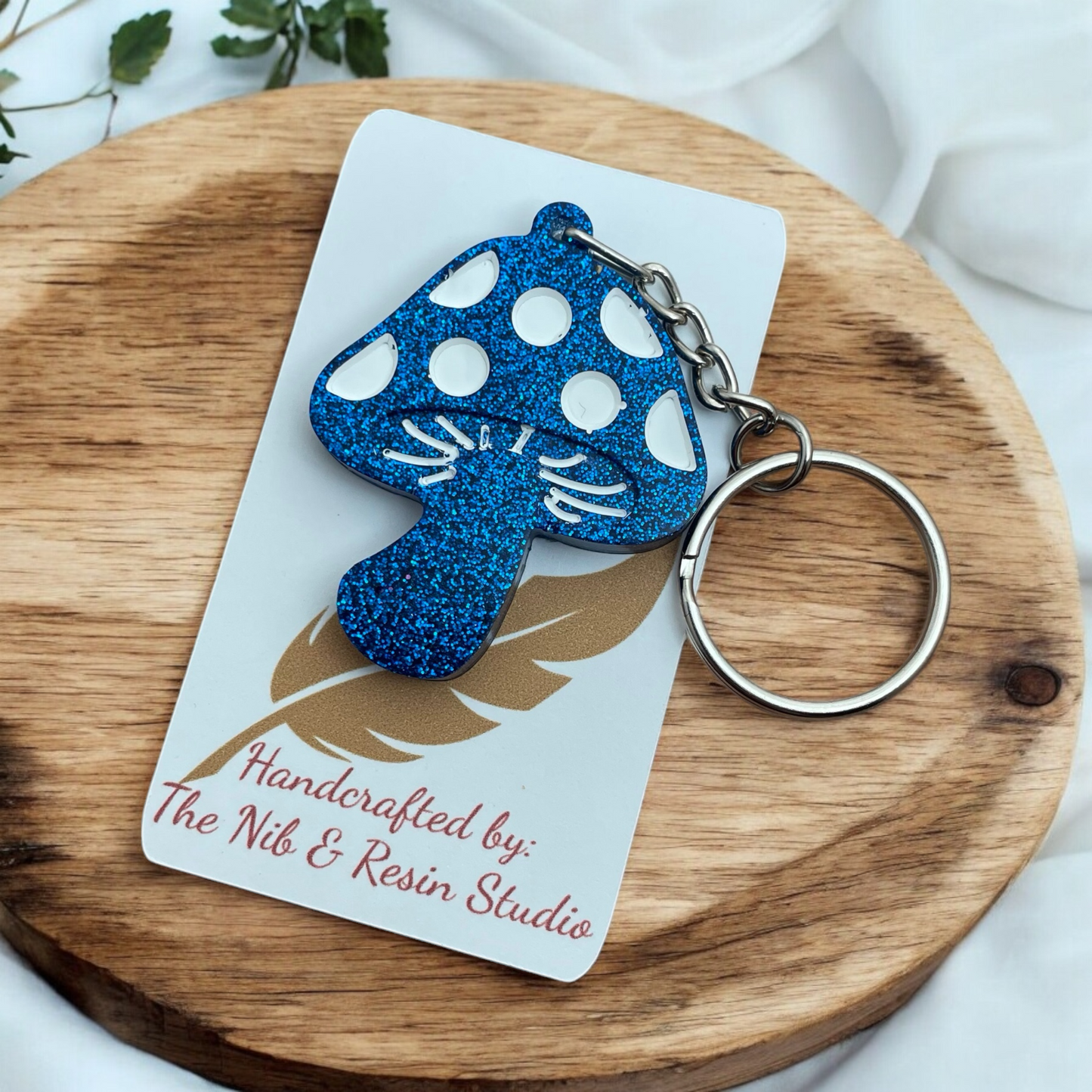 Mini Mushroom Keychain – Sexy Blue Eyes Glitter Resin Mushroom Keychain