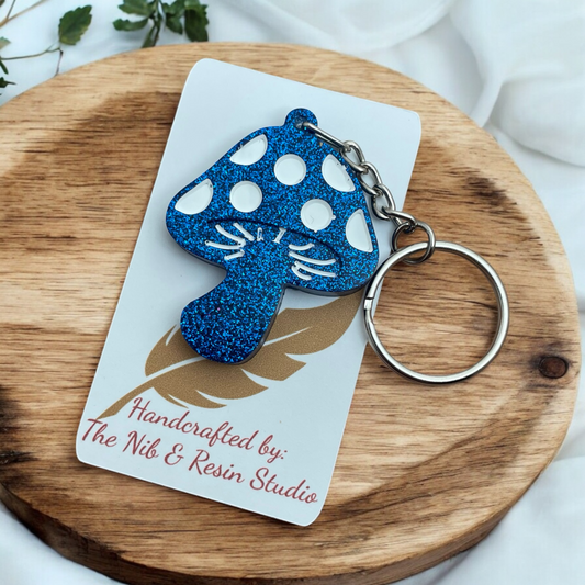 Mini Mushroom Keychain – Sexy Blue Eyes Glitter Resin Mushroom Keychain