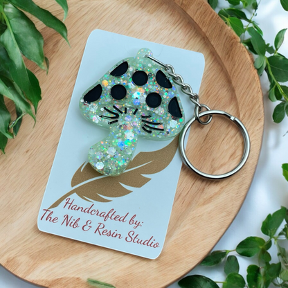 Mini Mushroom Keychain – Slimer Green Glow Glitter Resin Mushroom Keychain