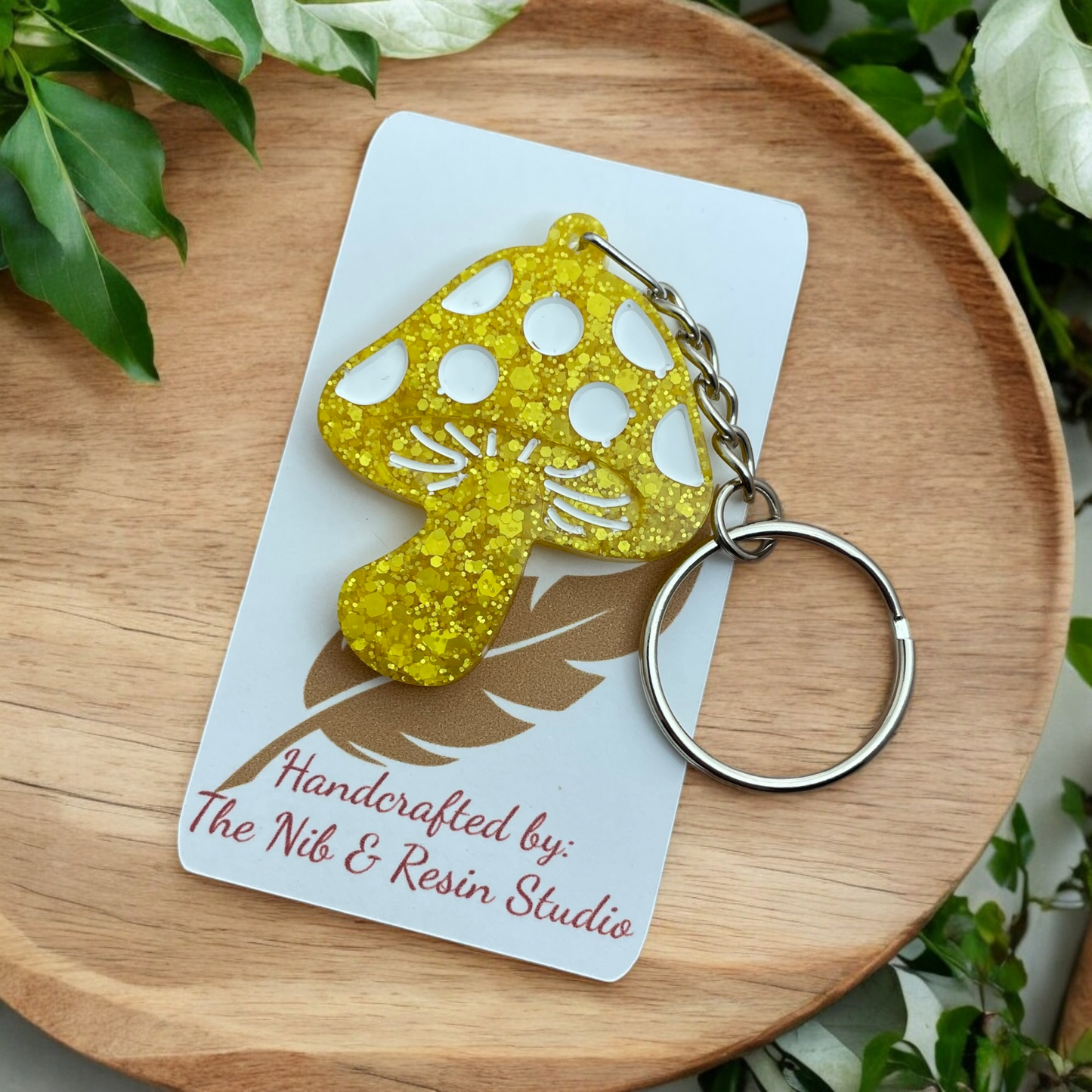 Mini Mushroom Keychain – Yeah Yeah Yellow Glitter Resin Mushroom Keychain