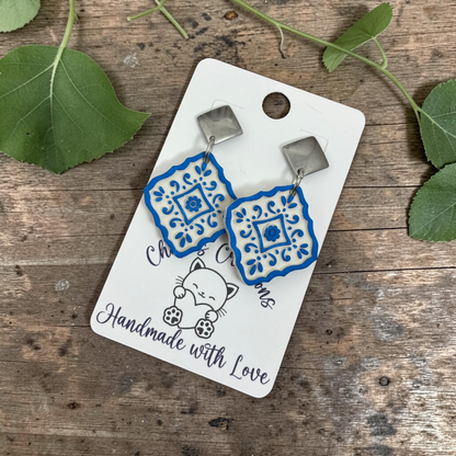 Moroccan Tile Dangles - Handmade Polymer Clay Earrings