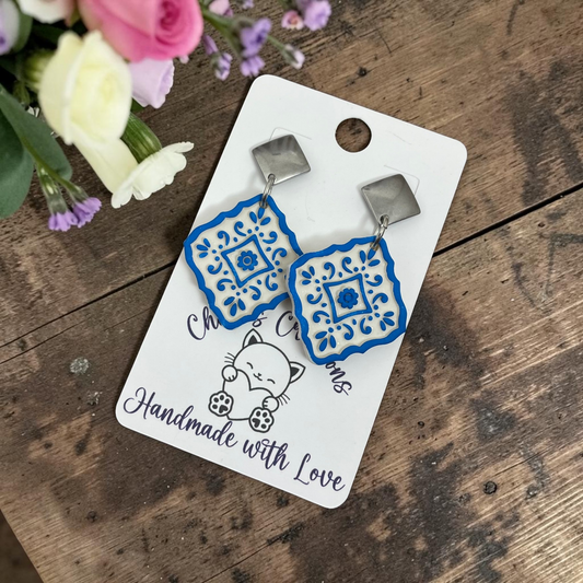 Moroccan Tile Earrings - Handmade Polymer Clay Dangle Earrings