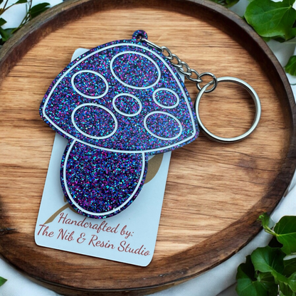 Mushroom Keychain – Inside Out Purple Glitter Resin Mushroom Keychain