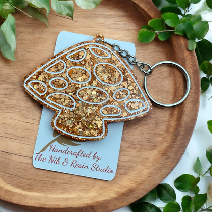Mushroom Keychain – Pumpkin Spice Glitter Resin Mushroom Keychain