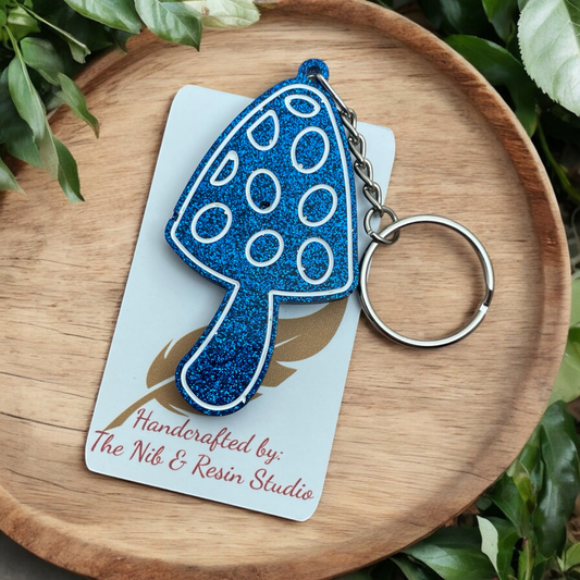 Mushroom Keychain – Sexy Blue Eyes Glitter Resin Mushroom Keychain