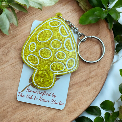 Mushroom Keychain – Yeah Yeah Yellow Glitter Resin Mushroom Keychain