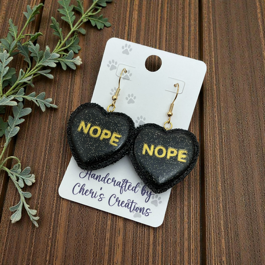 NOPE Black Heart Macaron Dangle Earrings – Handmade Polymer Clay Earrings