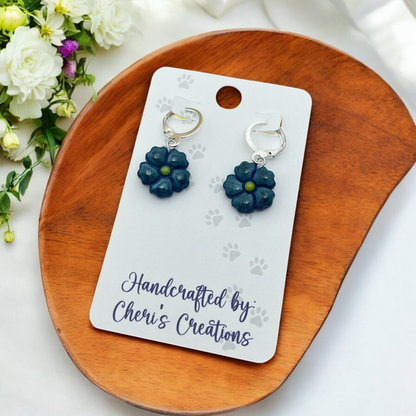 Elegant Navy-Blue Flower Polymer Clay Dangle Earrings