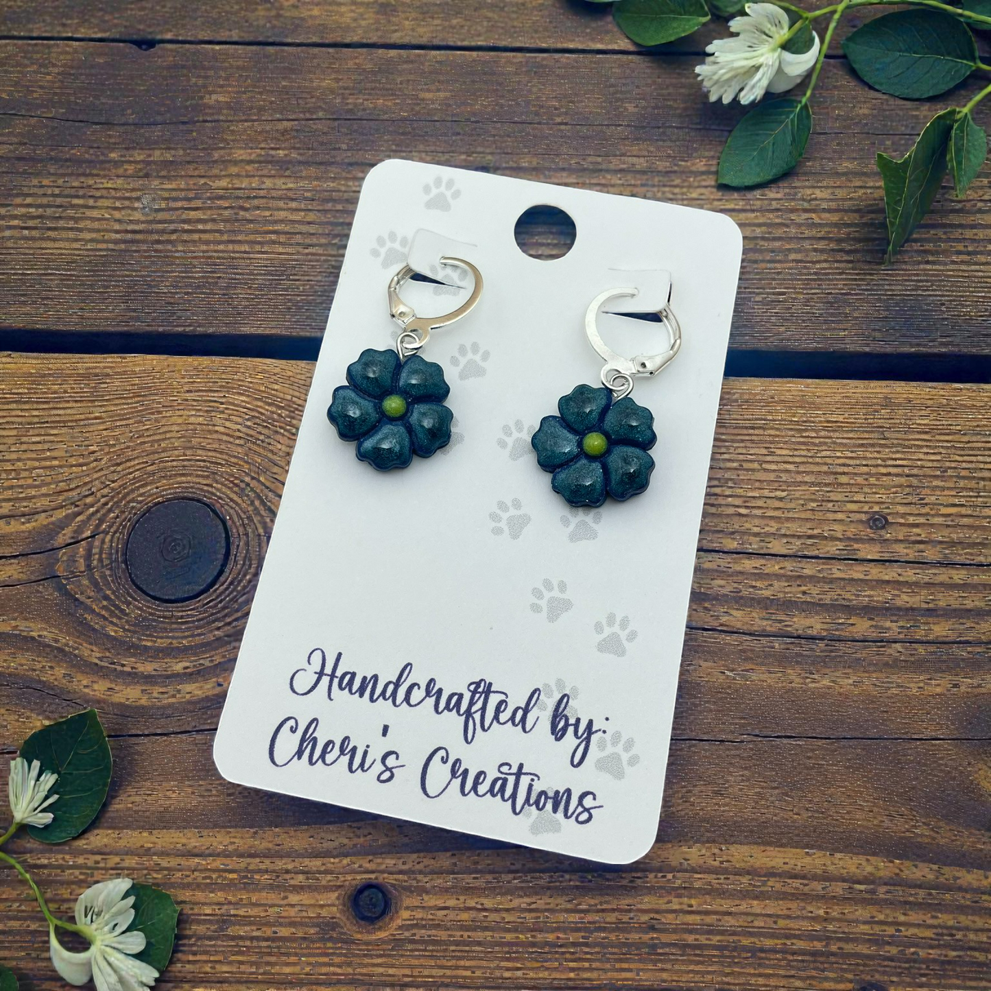 Navy Blue Flower Earrings – Mini Dangle Earrings