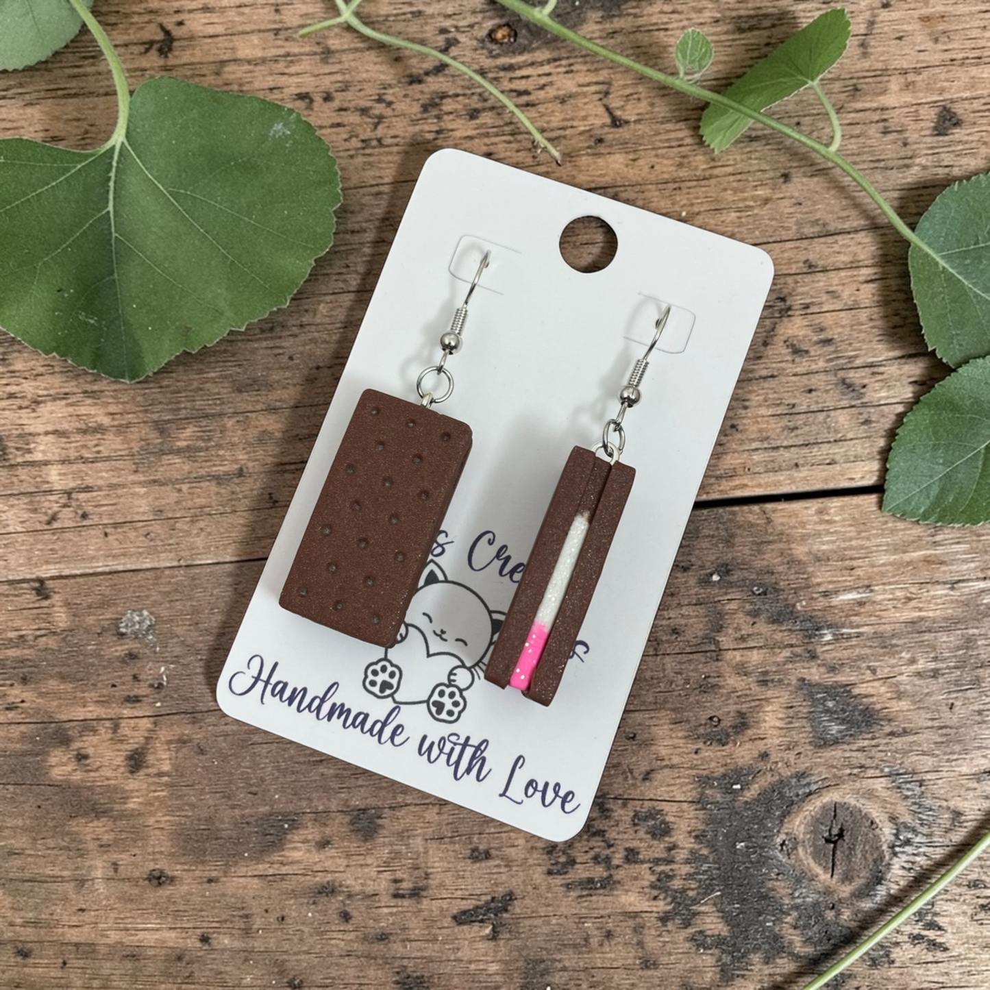 Neapolitan Ice Cream Sandwich Dangles - Handmade Polymer Clay Earrings