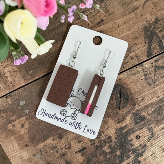 Ice Cream Sandwich Earrings - Handmade Polymer Clay Dangle Earrings