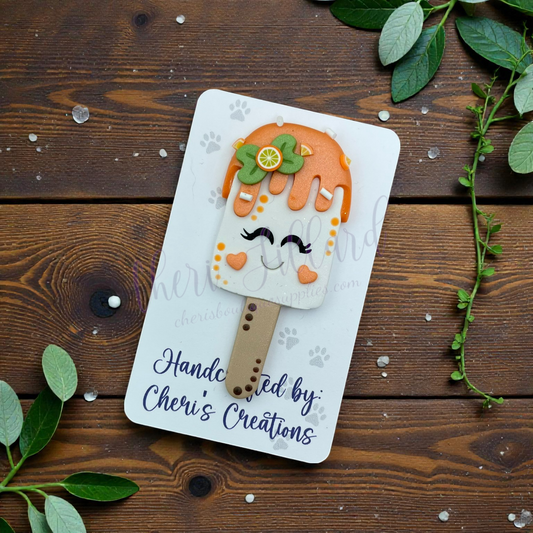 Orange Creamsicle Bow Center – Handmade Polymer Clay Embellishment