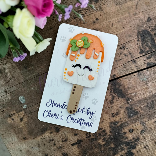 Orange Cream Freeze Pop Bow Center – Handmade Polymer Clay Embellishment