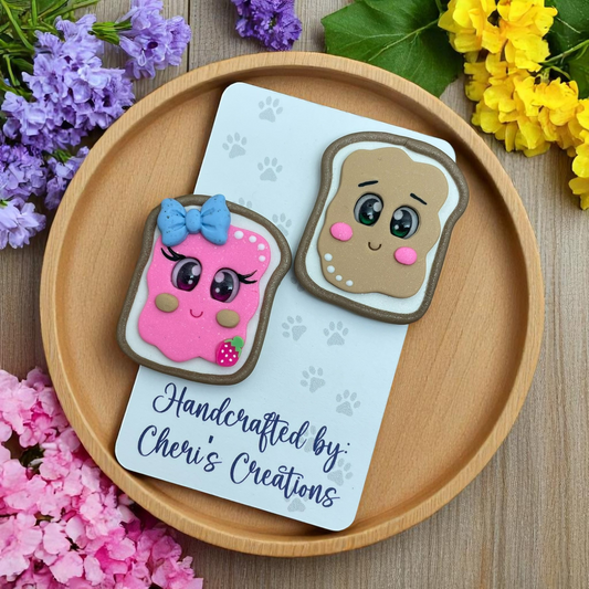Strawberry PB & J Set – Handmade Polymer Clay Food Embellishments for Bow Making, Crafting & DIY Projects