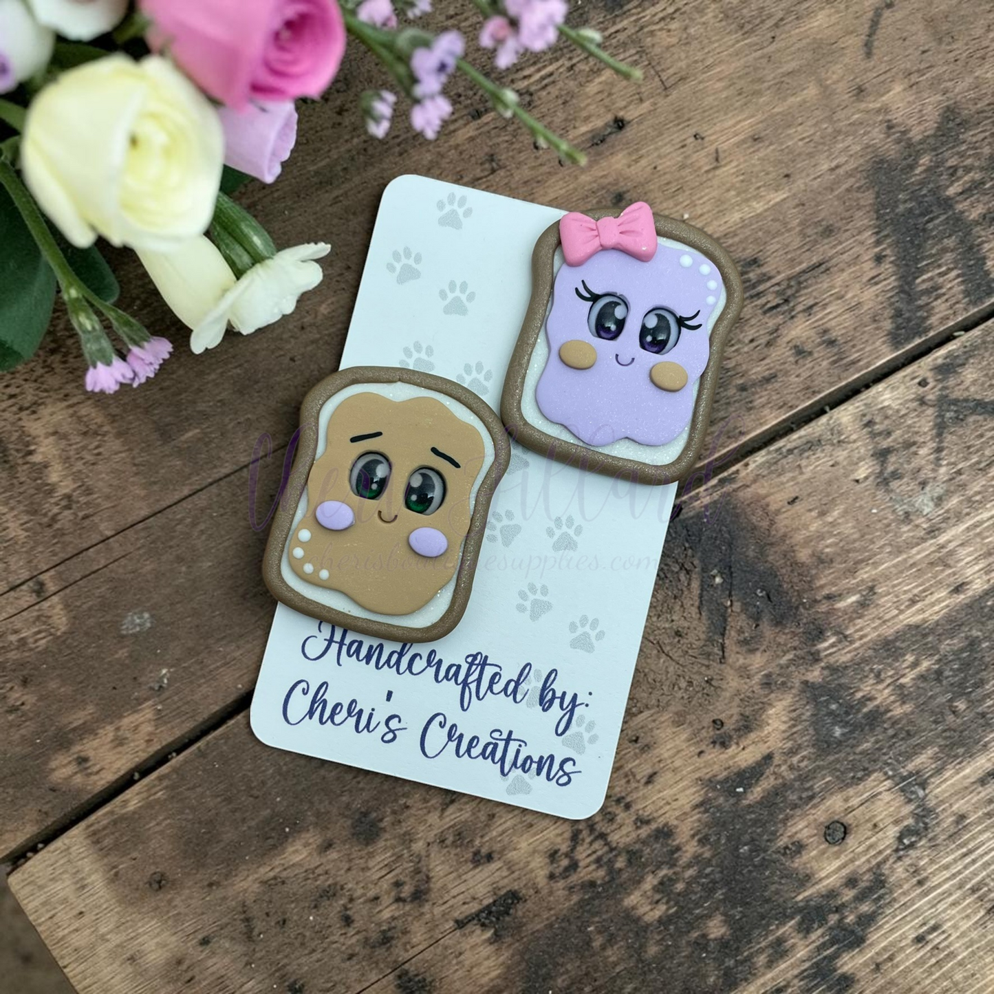 Peanut Butter & Grape Jam Set Bow Center – Handmade Polymer Clay Embellishment