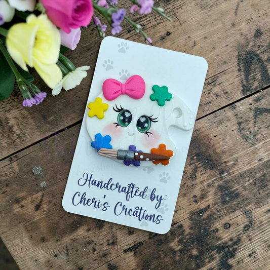 Paint Palette Bow Center – Handmade Polymer Clay Embellishment