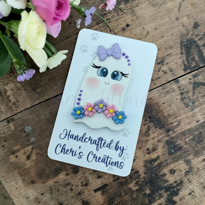 Pastel Floral Ghost Bow Center – Handmade Polymer Clay Embellishment