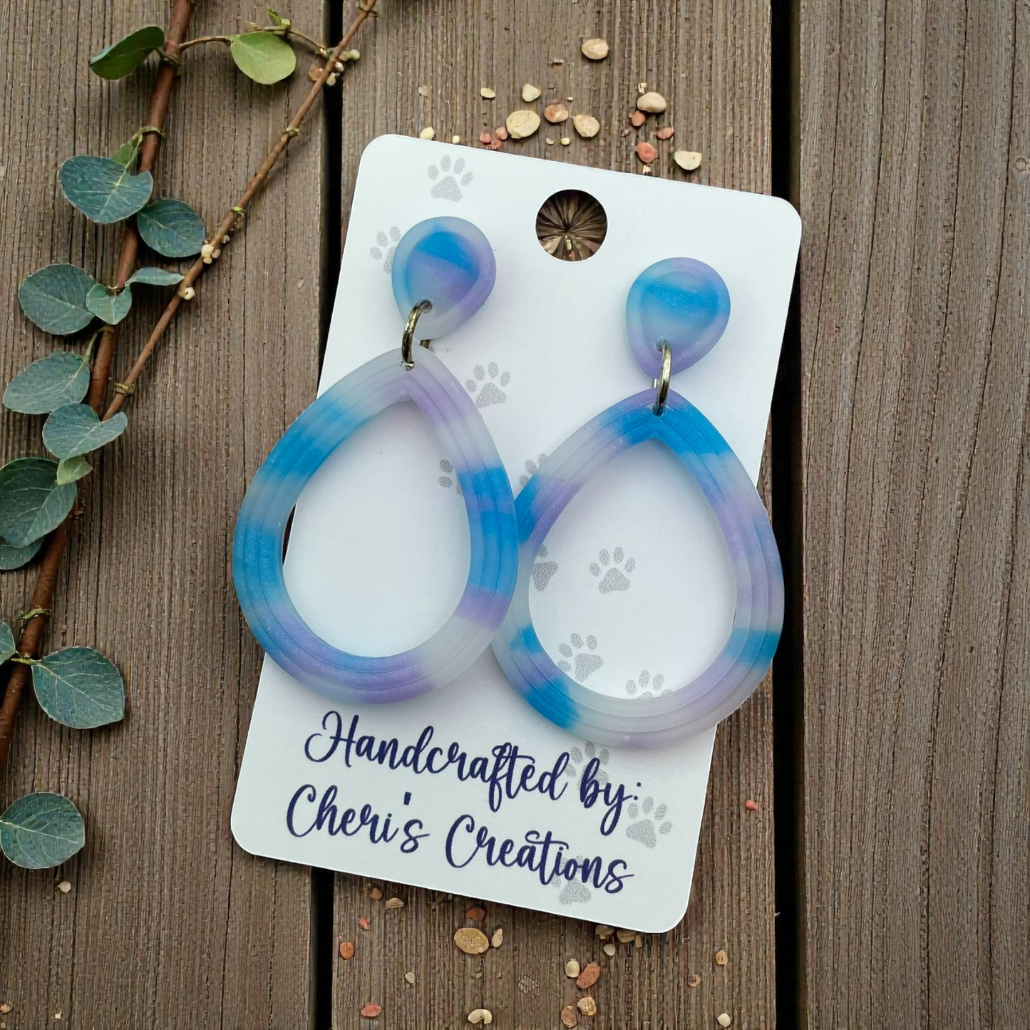 Watercolor Teardrop Dangle Earrings – Handmade Polymer Clay Earrings