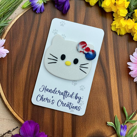 Cute Patriotic Kitty Head – Handmade Polymer Clay Embellishment for Bows, Crafts & DIY Projects