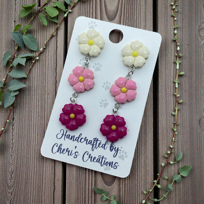 Shades of Pink Flower Dangle Earrings – Handmade Polymer Clay Earrings