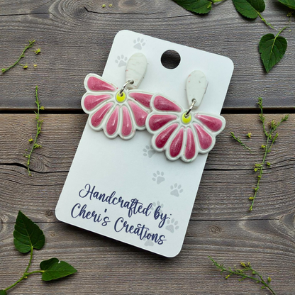 Pink Half Daisy Dangle Earrings – Handmade Polymer Clay Earrings