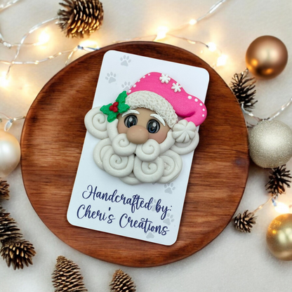 Santa Face with Pink Hat Polymer Clay Embellishment