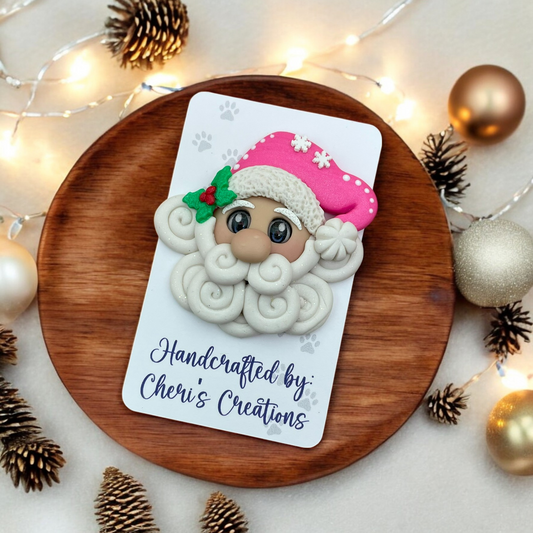 Santa Face with Pink Hat Polymer Clay Embellishment