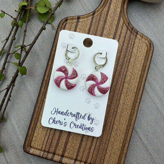 Pink Peppermint Candy Earrings – Festive Holiday Dangles