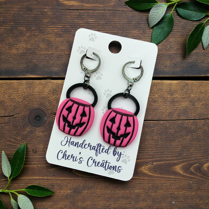 Pink Pumpkin Bucket Dangle Earrings – Handmade Polymer Clay Earrings
