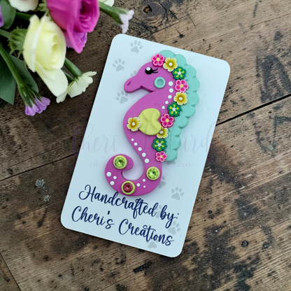 Pink Seahorse Bow Center – Handmade Polymer Clay Embellishment