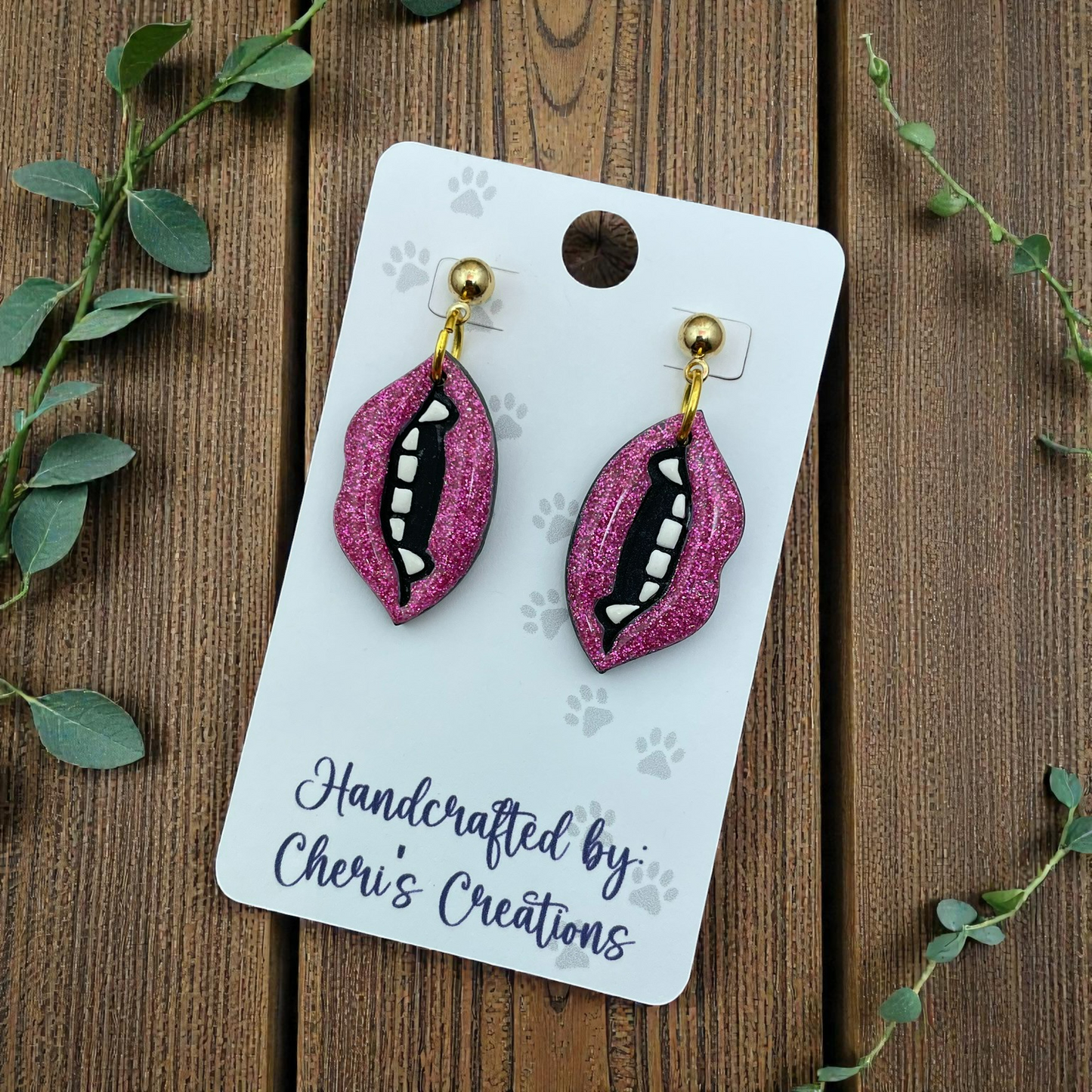 Pink Vampire Lips Dangle Earrings – Handmade Polymer Clay Earrings