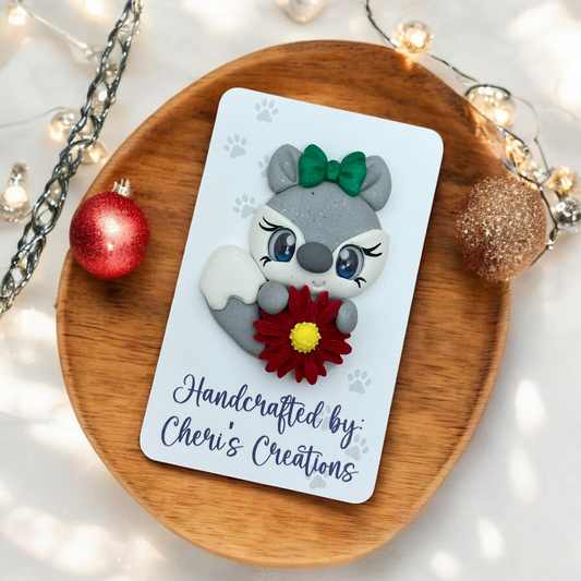 Poinsettia Fox Bow Center – Handmade Polymer Clay Embellishment