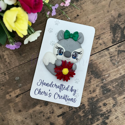 Poinsettia Fox Bow Center – Handmade Polymer Clay Embellishment