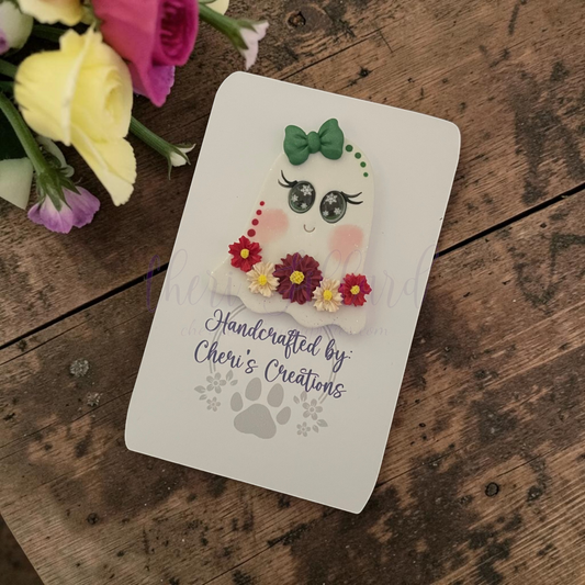 Poinsettia Ghost Bow Center – Handmade Polymer Clay Embellishment