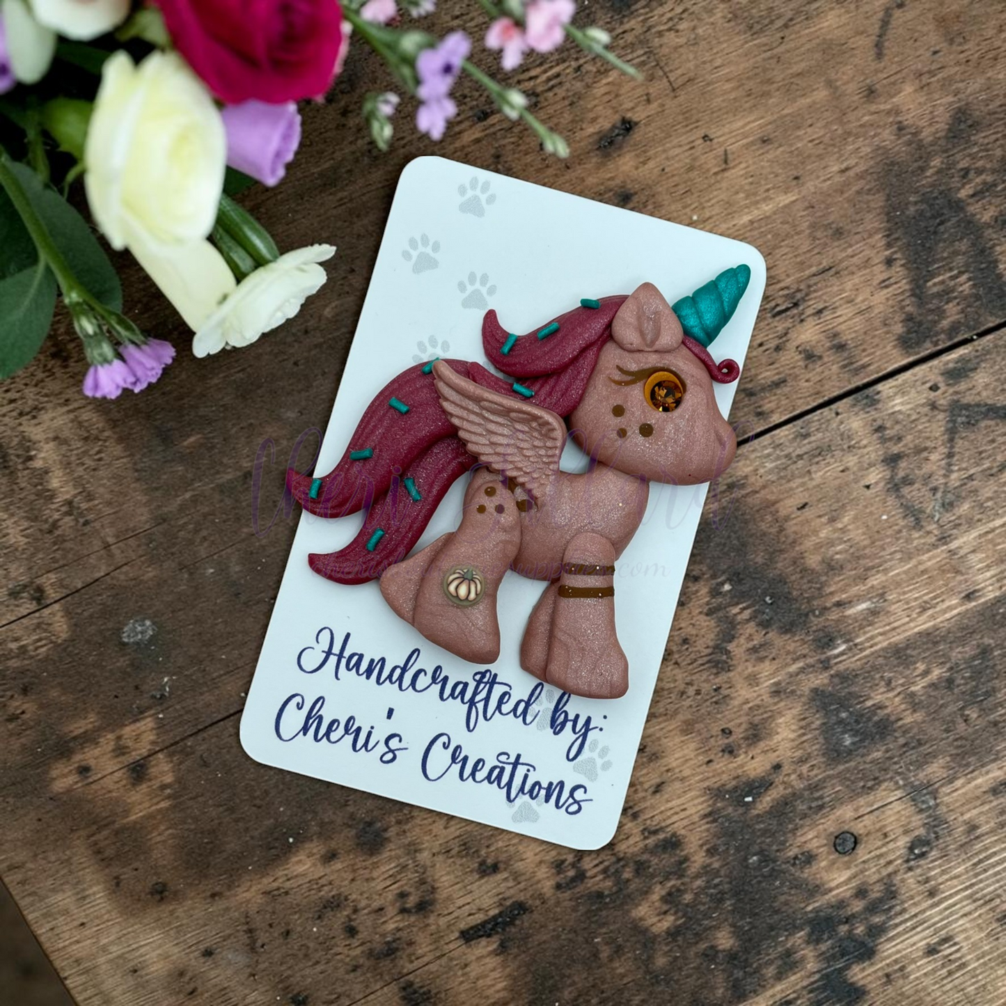 Pumpkin Patch Unicorn Bow Center – Handmade Polymer Clay Embellishment