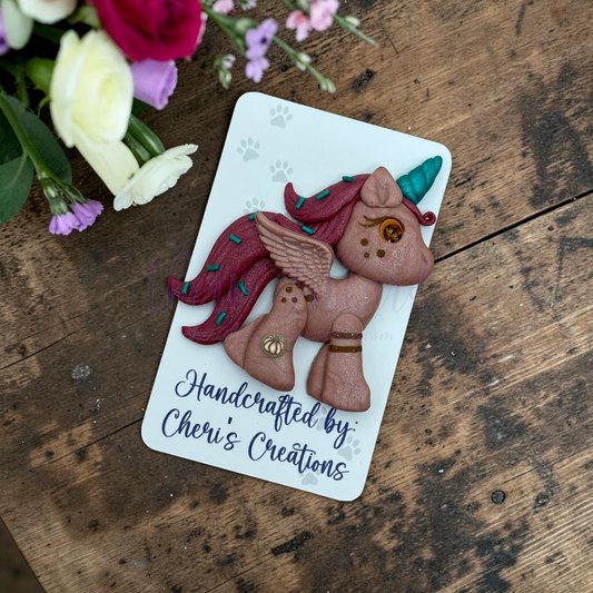 Pumpkin Patch Unicorn Bow Center – Handmade Polymer Clay Embellishment
