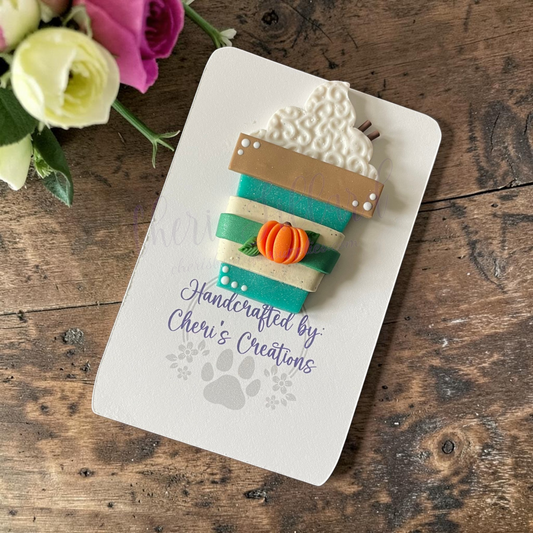 Pumpkin Spice Latte Bow Center – Handmade Polymer Clay Embellishment