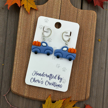 Pumpkin Truck Dangle Earrings – Handmade Polymer Clay Earrings